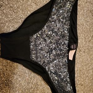 Victoria Secret Black hiphugger style underwear with silver sequins size L. NWT.